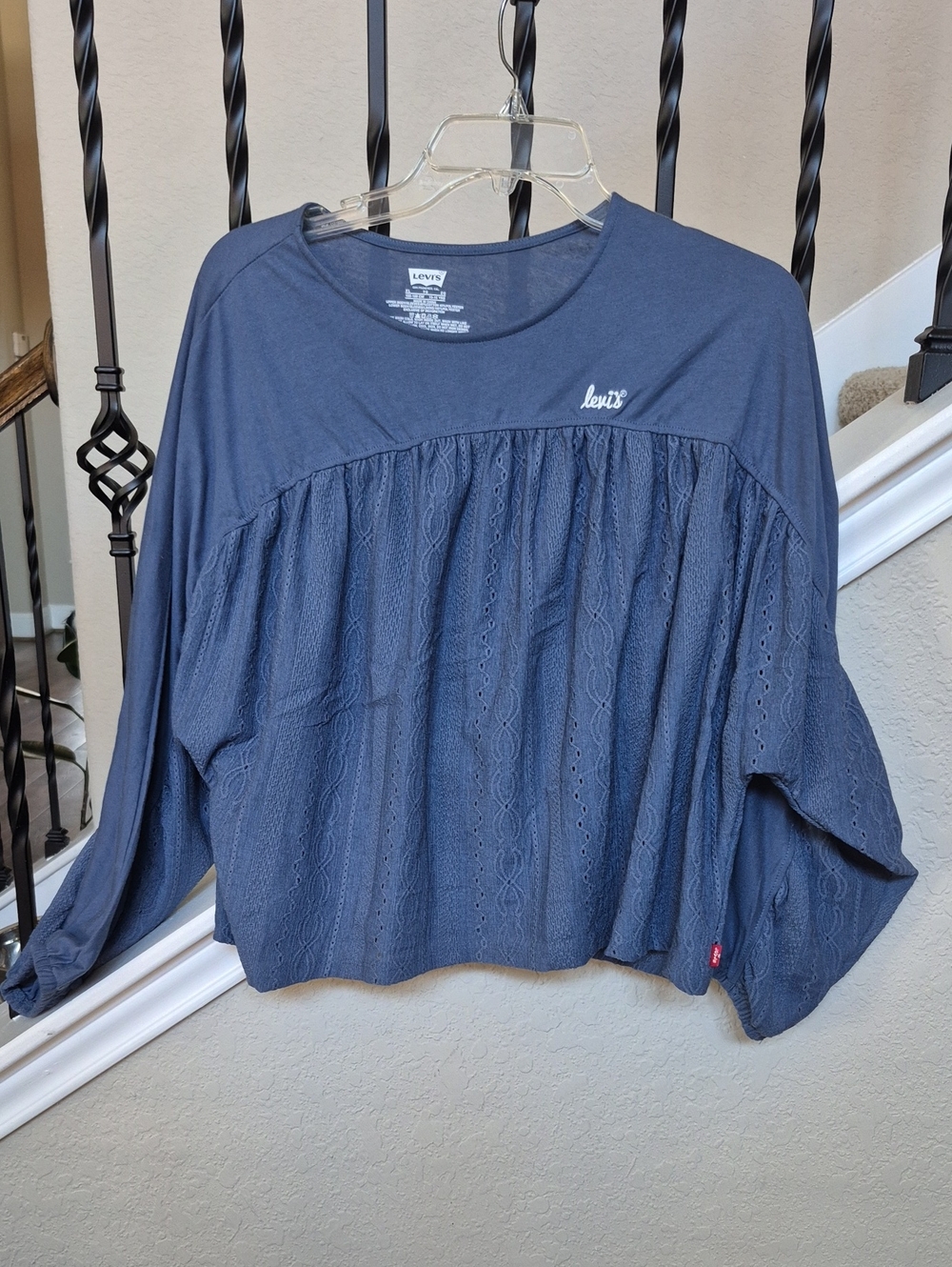 Levi's Women's Dark Navy Lace-Detail Long Sleeve Pullover Blouse